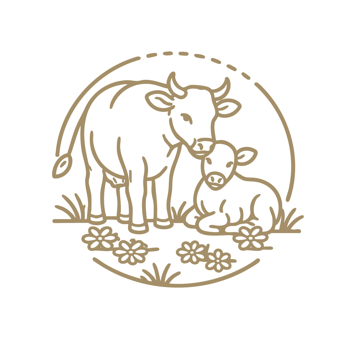 Abbildung Icon Ammenkuhhaltung mit einer liebenden Kuh und ihrem Kalb