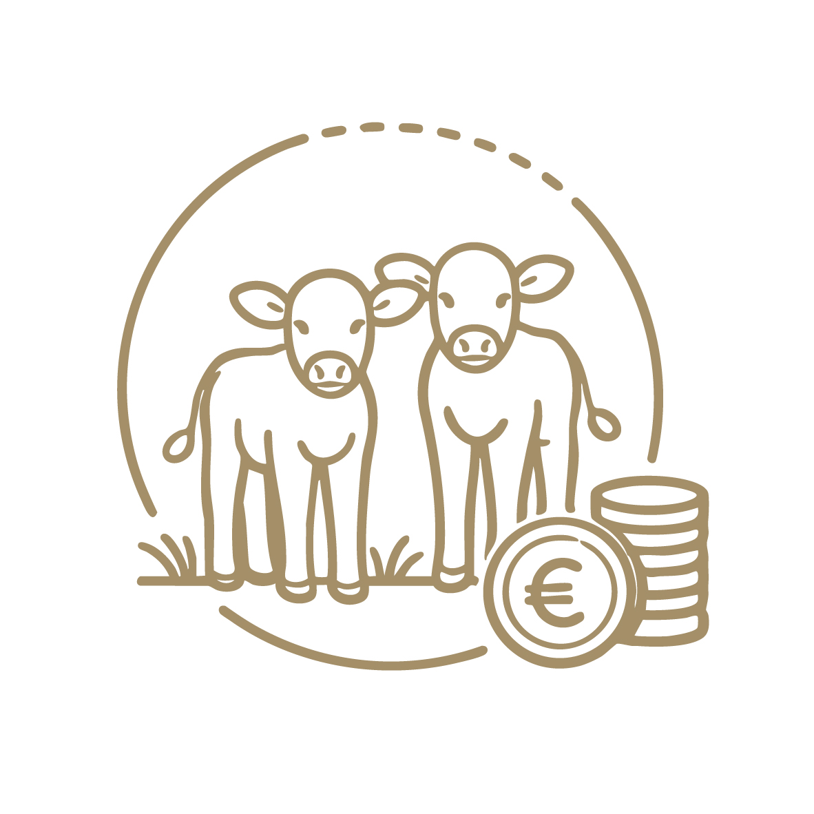 Illustration: Kälber und Münzen – Symbol für regionalen Vieh- und Kälberhandel